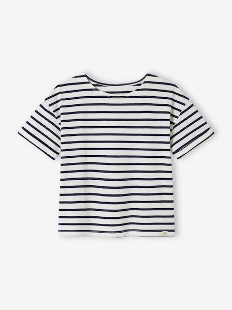 Sailor-Type T-Shirt for Girls brut denim+striped pink 