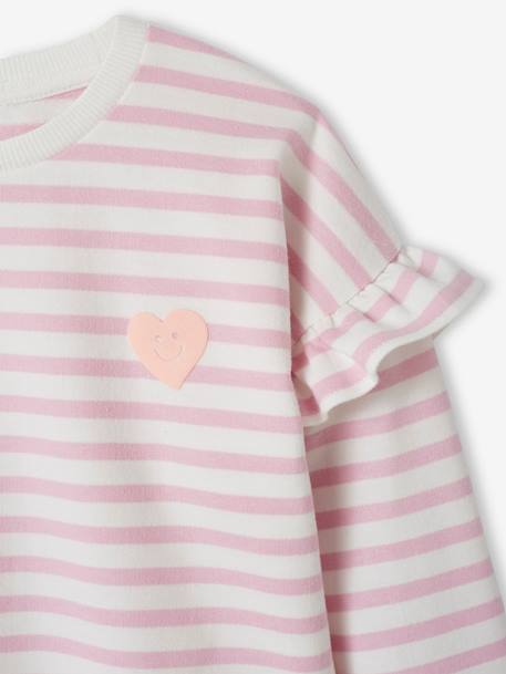 Sailor-type Sweatshirt with Ruffles on the Sleeves, for Girls aqua green+denim blue+lilac+old rose+striped pink 