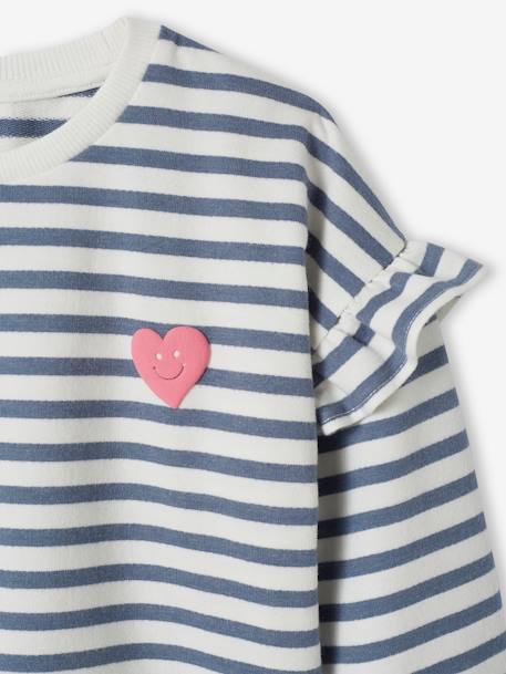 Sailor-type Sweatshirt with Ruffles on the Sleeves, for Girls aqua green+denim blue+lilac+old rose+striped pink 