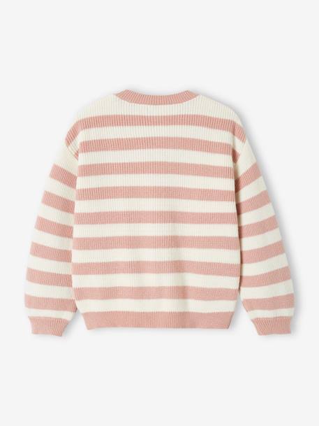 Striped Cardigan in Shimmery Rib Knit for Girls mauve+peach 