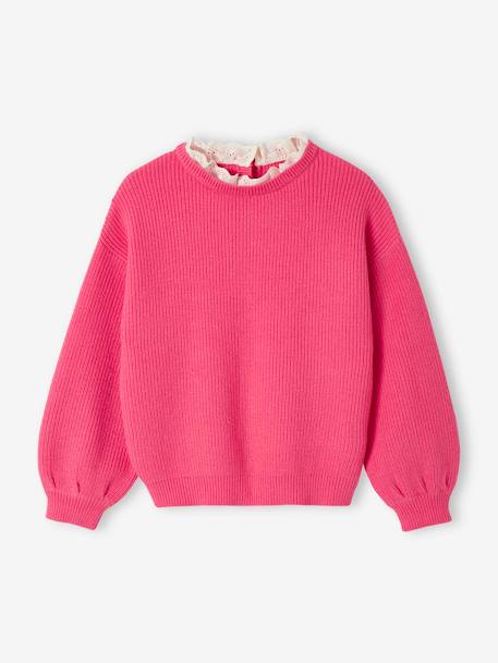 Loose-Fitting Jumper with Fancy Collar for Girls rose+rose beige+sky blue+striped navy blue+sweet pink 