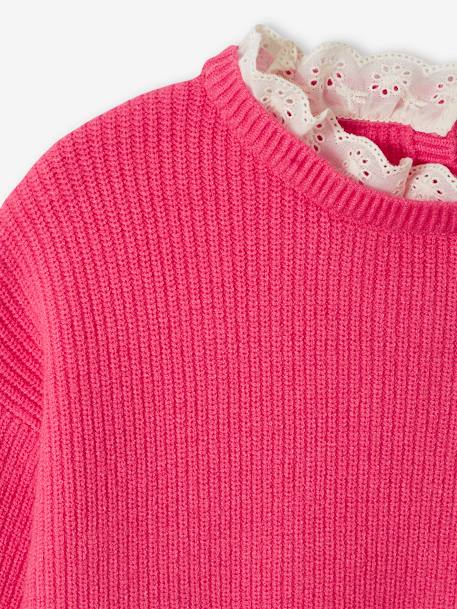 Loose-Fitting Jumper with Fancy Collar for Girls - sweet pink