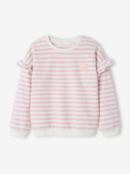 Sailor-type Sweatshirt with Ruffles on the Sleeves, for Girls aqua green+denim blue+lilac+old rose+striped pink 