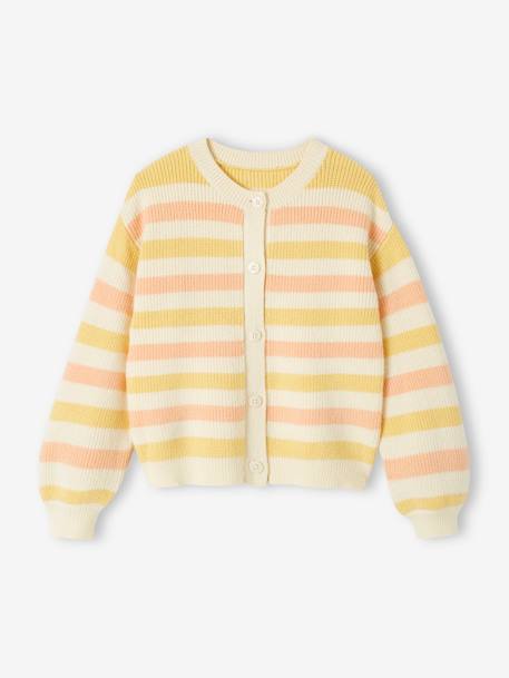 Striped Cardigan in Shimmery Rib Knit for Girls peach 