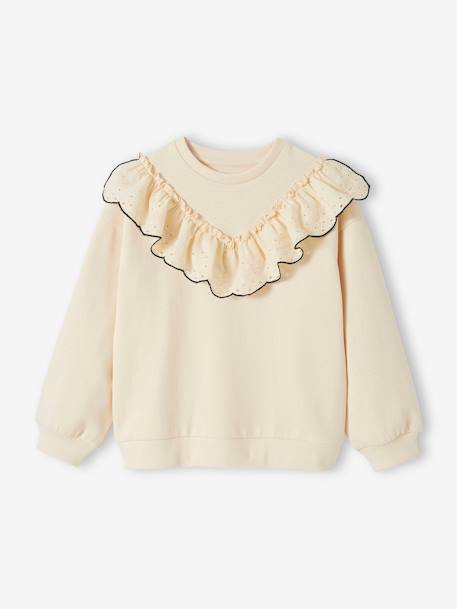 Sweatshirt with Broderie Anglaise Ruffle for Girls coral+vanilla 