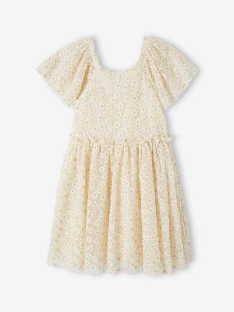 Occasion Wear Dress in Tulle with Embroidered Flowers for Girls vanilla 