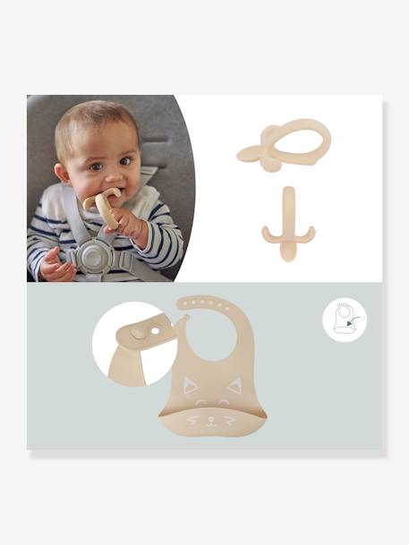 Silicone Mealtime Set, First'Isy by BABYMOOV BEIGE LIGHT SOLID+BLUE LIGHT SOLID 