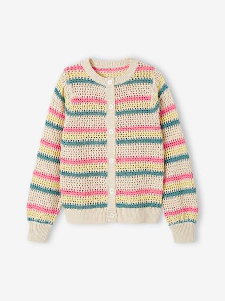 Striped Cardigan in Fancy Knit for Girls ecru 