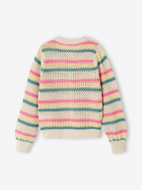 Striped Cardigan in Fancy Knit for Girls ecru 