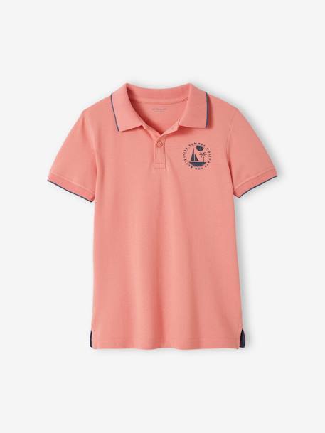 Polo Shirt in Piqué Knit with Motif on the Breast for Boys old rose 