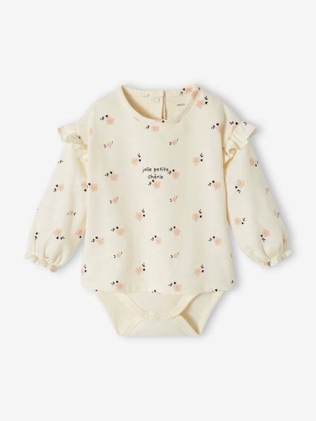 Long Sleeve Bodysuit Top in Organic Cotton for Newborns ecru 