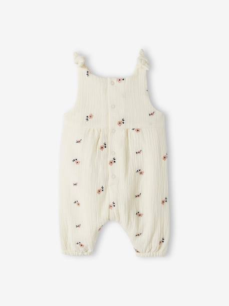 Jumpsuit for Newborn Babies, Embroidery in Cotton Gauze cocoa+ecru+Light Green/Print+pale pink 