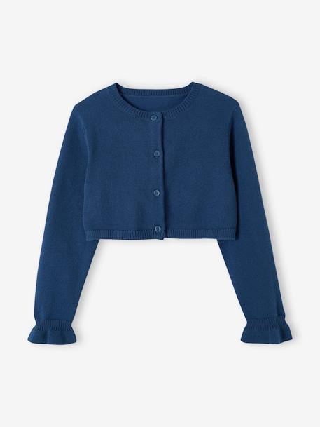 Bolero Cardigan for Girls chambray blue+nude pink 