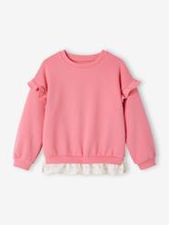 Girls-Dual Fabric Sweatshirt with Ruffles for Girls