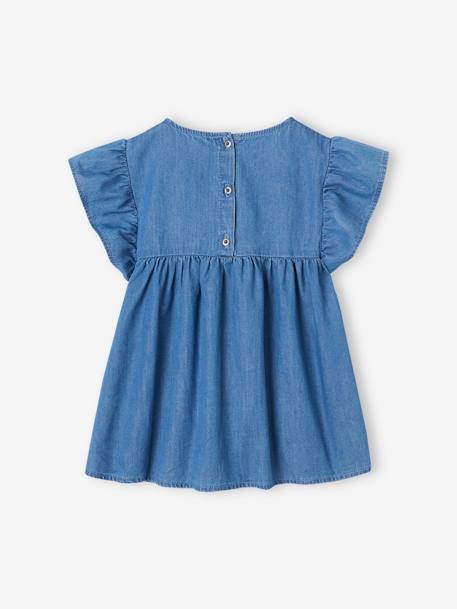 Light Denim Blouse with Short Ruffled Sleeves for Girls stone 