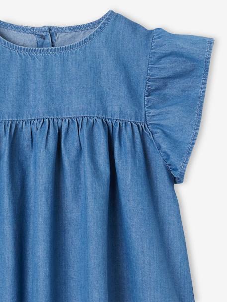 Light Denim Blouse with Short Ruffled Sleeves for Girls stone 