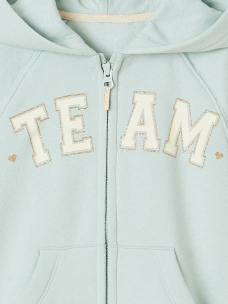 Hooded Jacket with 'Team' Sport Motif for Girls aqua green+green+navy blue 