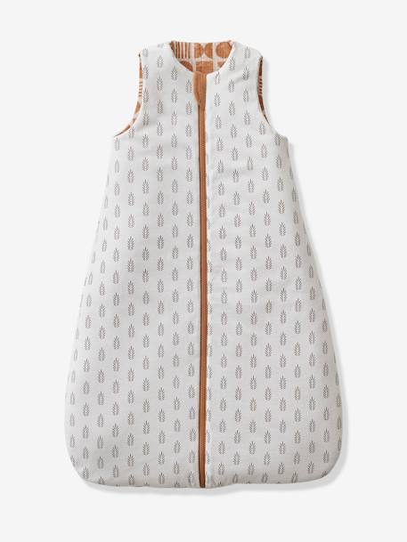 Reversible Sleeveless Baby Sleeping Bag with Central Opening, Ethnic printed beige 