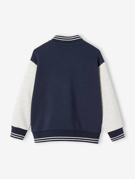 College-Type Jacket in Fleece, Patch in Bouclé Knit, for Boys fir green+navy blue 