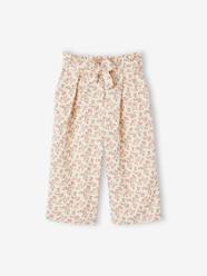 Girls-Trousers-Cropped, Wide Leg Paperbag Trousers in Cotton Gauze for Girls