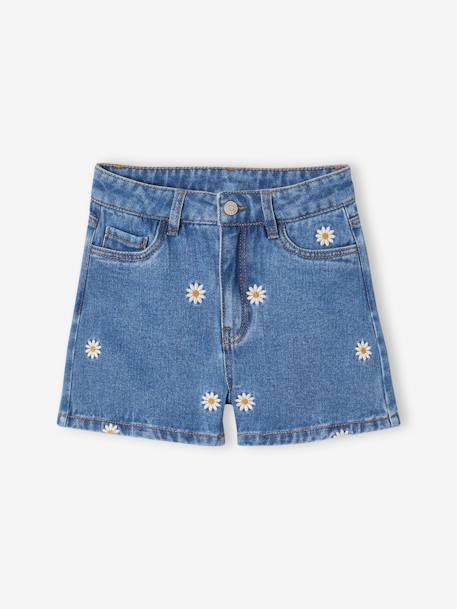 Denim Skirt with Embroidered Flowers, for Girls stone 