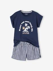 -Palm Tree Pyjamas in Jersey Knit & Gingham Poplin, for Girls