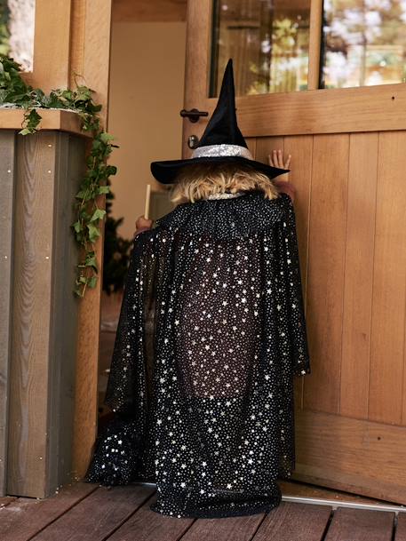 Glittery Cape + Wand black+blue+WHITE LIGHT SOLID WITH DESIGN 