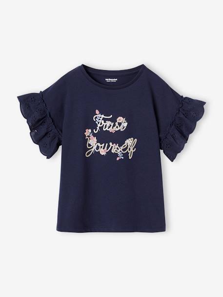 Romantic T-Shirt in Organic Cotton for Girls ecru+navy blue 