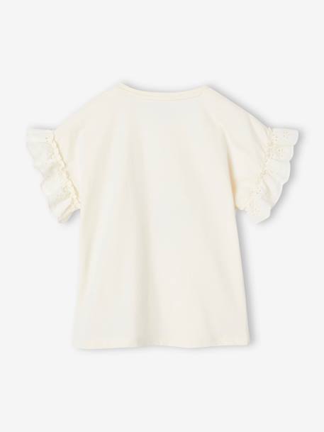 T-Shirt with Bouquet in Relief & Embroidered Sleeves for Girls vanilla 