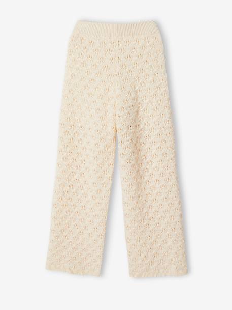 Wide Leg Trousers in Openwork Knit, for Girls ecru 