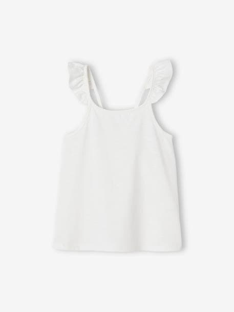 Basics Sleeveless Top with Ruffles on Straps for Girls coral+ecru 