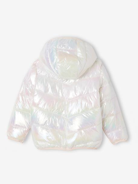 Lightweight Jacket with Shiny Iridescent Effect, for Girls ecru+GREY LIGHT METALLIZED 