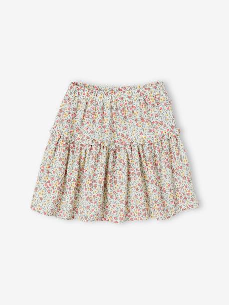 Floral Cotton Gauze Skirt, for Girls ecru+printed white 