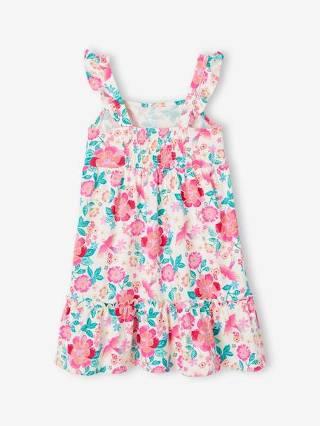 Dress with Frilly Straps & Smocking for Girls multicoloured 