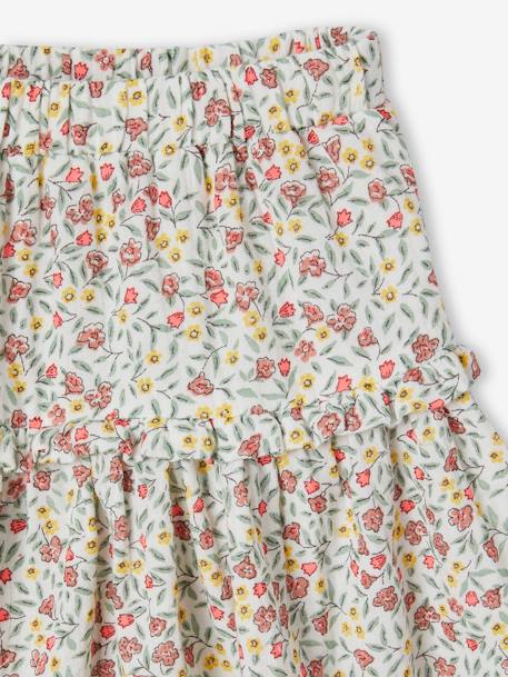 Floral Cotton Gauze Skirt, for Girls ecru+printed white 