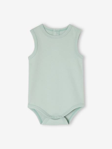 Pack of 5 Sleeveless Bodysuits in Organic Cotton for Newborn Babies mint green 