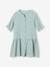 Buttoned Dress in Cotton Gauze ecru+grey blue+red 