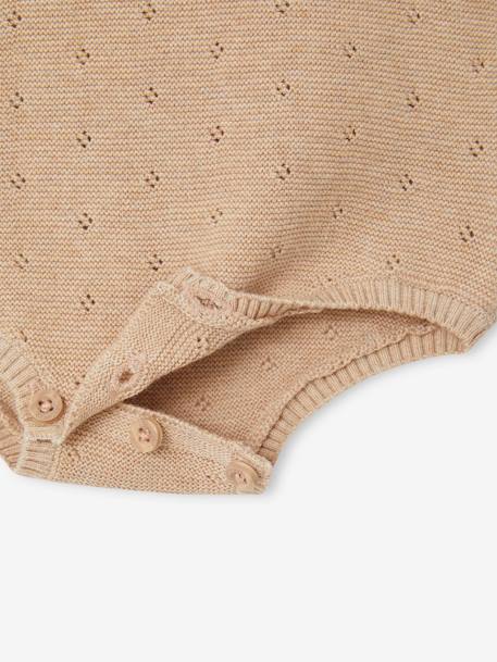 Knitted Long Sleeve Rompers & Bonnet for Babies marl beige 