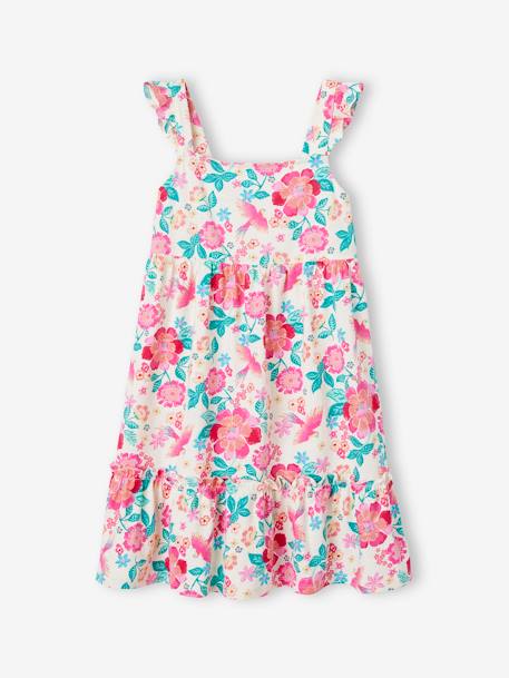 Dress with Frilly Straps & Smocking for Girls multicoloured 