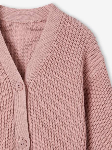 Rib Knit Cardigan for Girls mauve+pistachio 