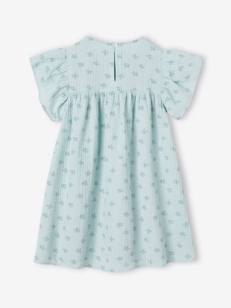 Cotton Gauze Dress with Floral Print, for Girls ecru+grey blue+rose 