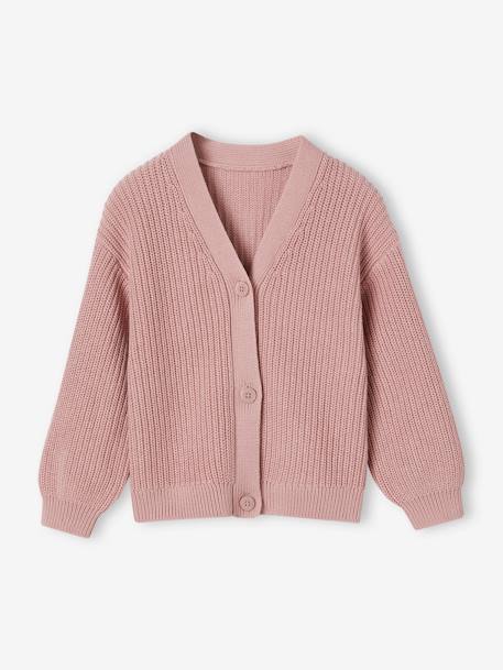 Rib Knit Cardigan for Girls mauve+pistachio 