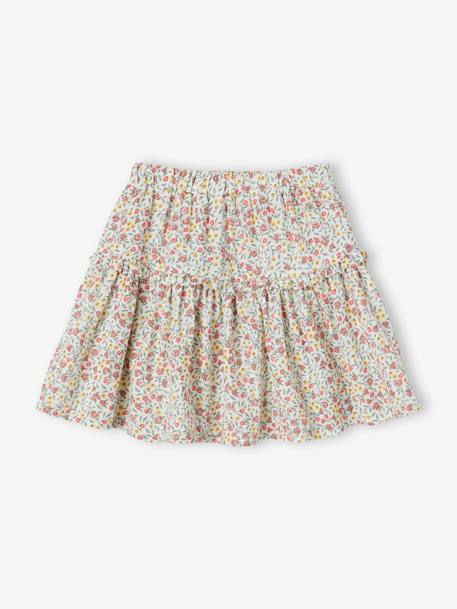 Floral Cotton Gauze Skirt, for Girls ecru+printed white 