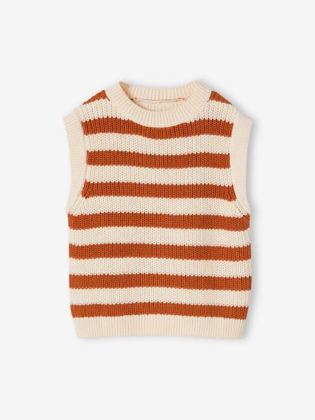 Striped Sleeveless Jumper for Girls striped brown 