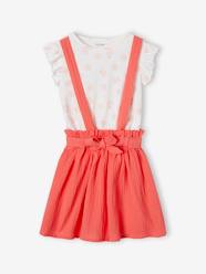 Girls-Striped T-Shirt + Cotton Gauze Skirt Outfit, for Girls