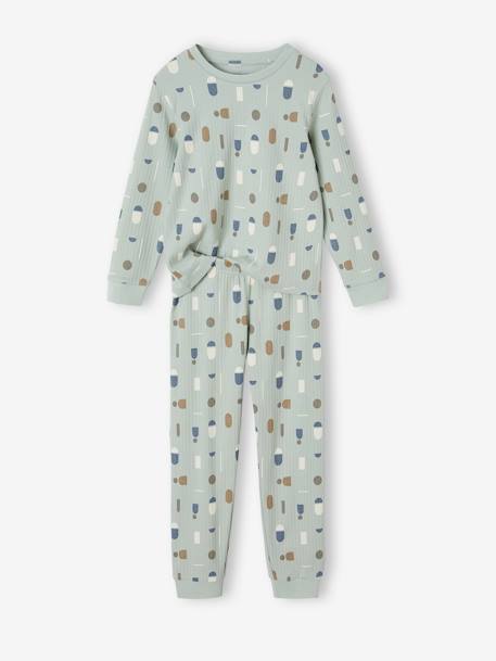 Rib Knit Pyjamas with Graphic Motif for Boys sage green 