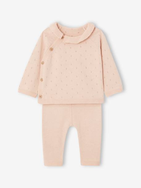 Knitted Jumper with Frilled Collar & Trousers Ensemble for Babies nude pink 