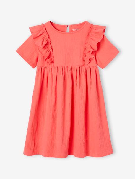 Ruffled Dress for Girls coral+ecru 