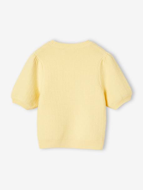 Short Sleeve Jumper in Fancy Knit for Girls pale yellow 