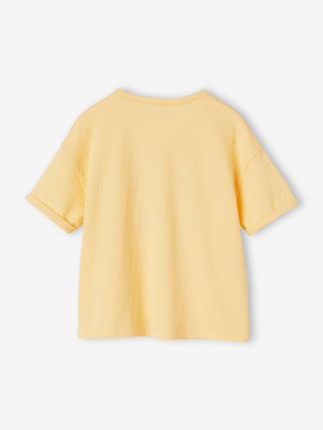 T-Shirt in Creased Jersey Knit Fabric, for Girls coral+pastel yellow 